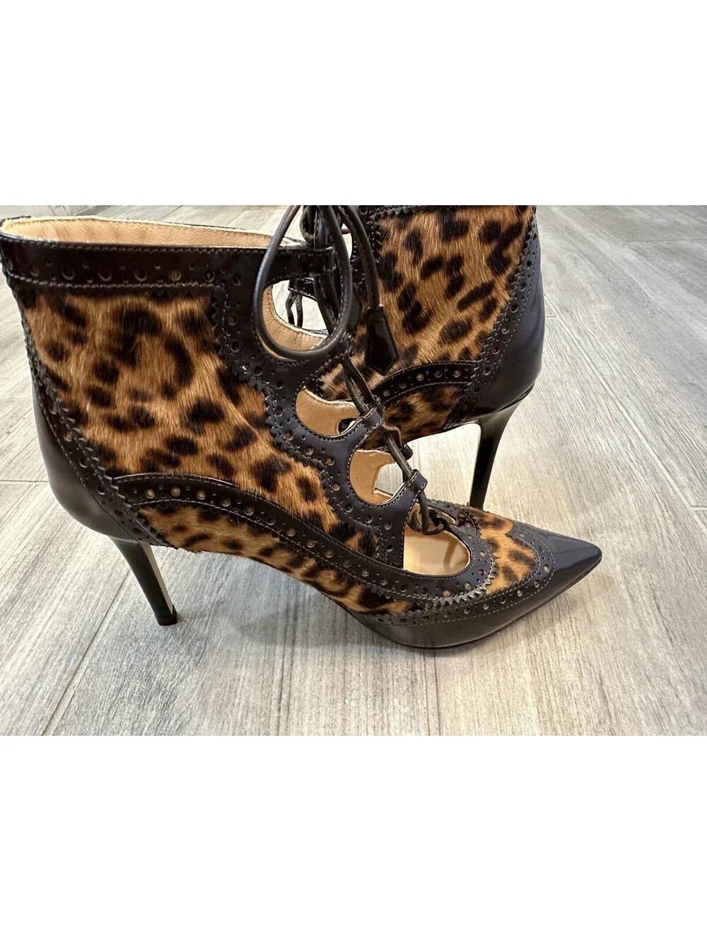 Marion Parke Animal Print Calf Hair Leather Miki Lace Up Pumps Size 5 Italy